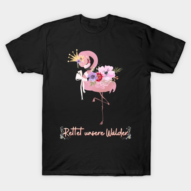 Flamingo Wald Retten Prinzessin Blumen Süß T-Shirt by Maggini Art